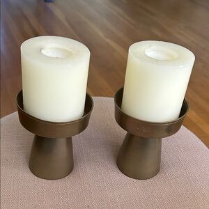 Vintage Brass Spike Pillar Candle Holders